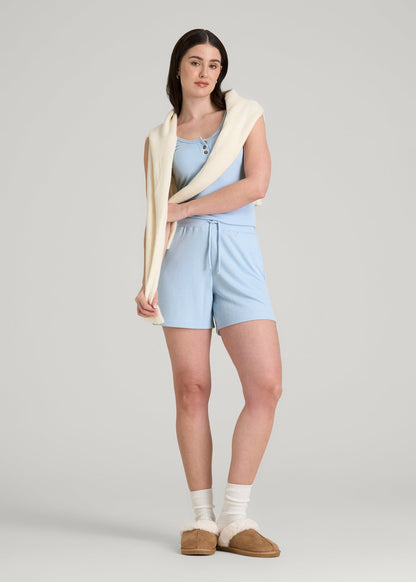 American Tall Women Waffle Sleep Shorts for Tall Women in Ice Blue
