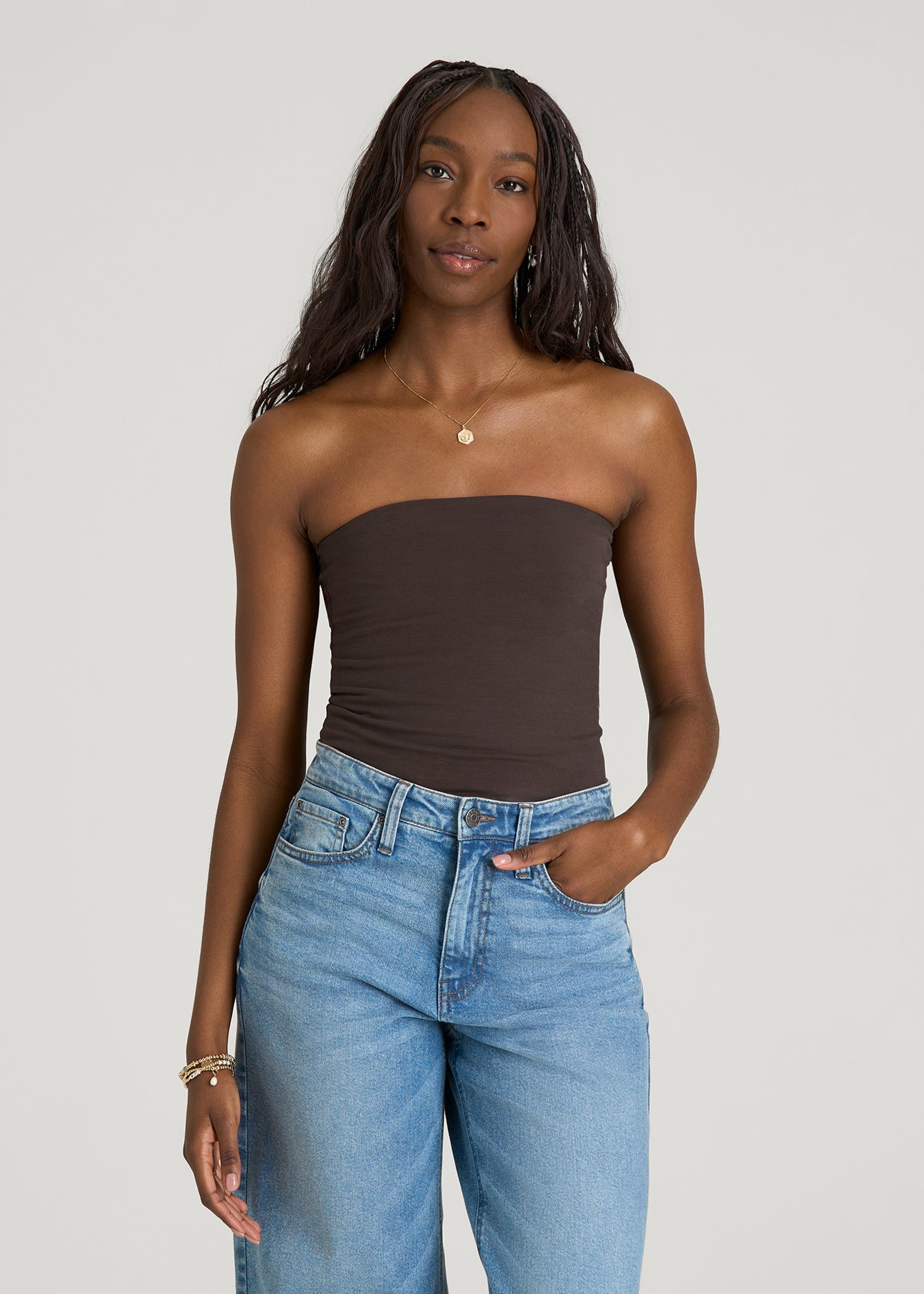 American Tall Women Cotton Blend Tube Top for Tall Women in Espresso