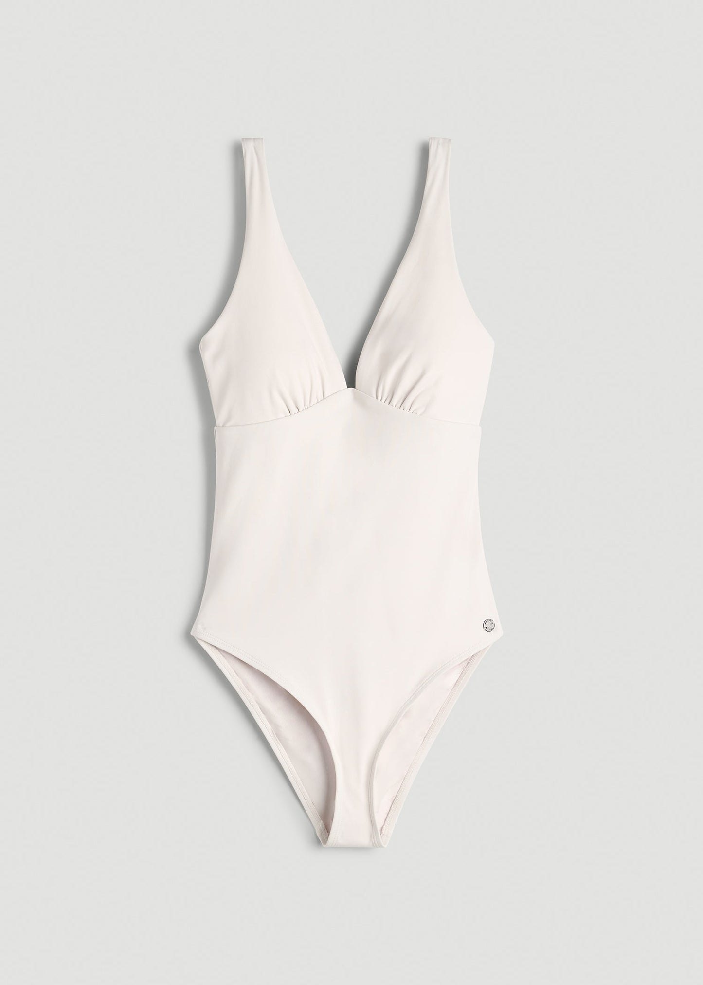 American Tall Women Classic V-Neck One Piece Swimsuit for Tall Women in White Sand
