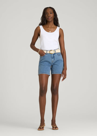 American Tall Women Stretch Denim Shorts for Tall Women in Perfect Blue