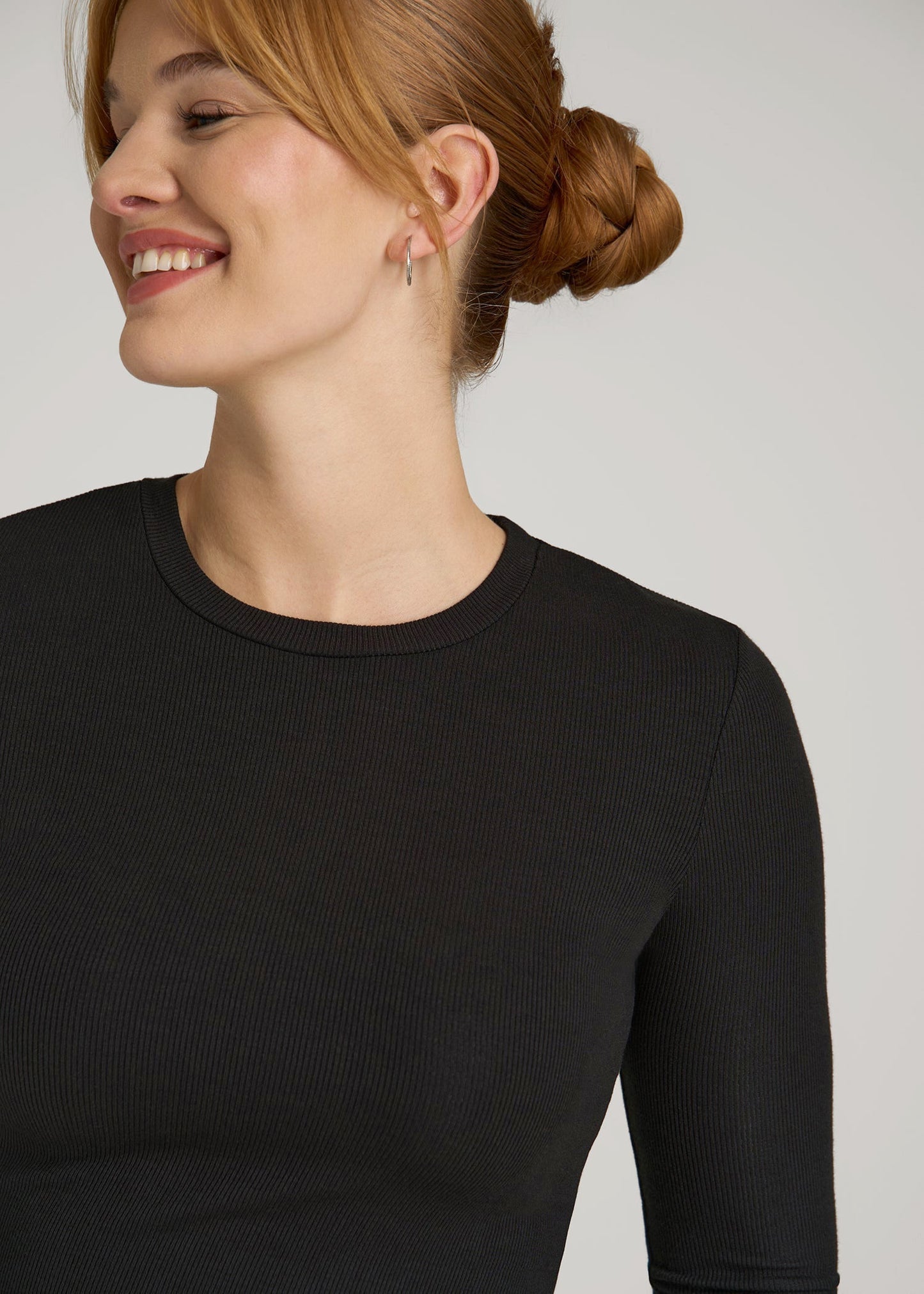 American Tall Women FITTED Ribbed Long Sleeve Tee for Tall Women in Black