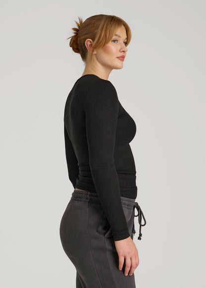 American Tall Women FITTED Ribbed Long Sleeve Tee for Tall Women in Black