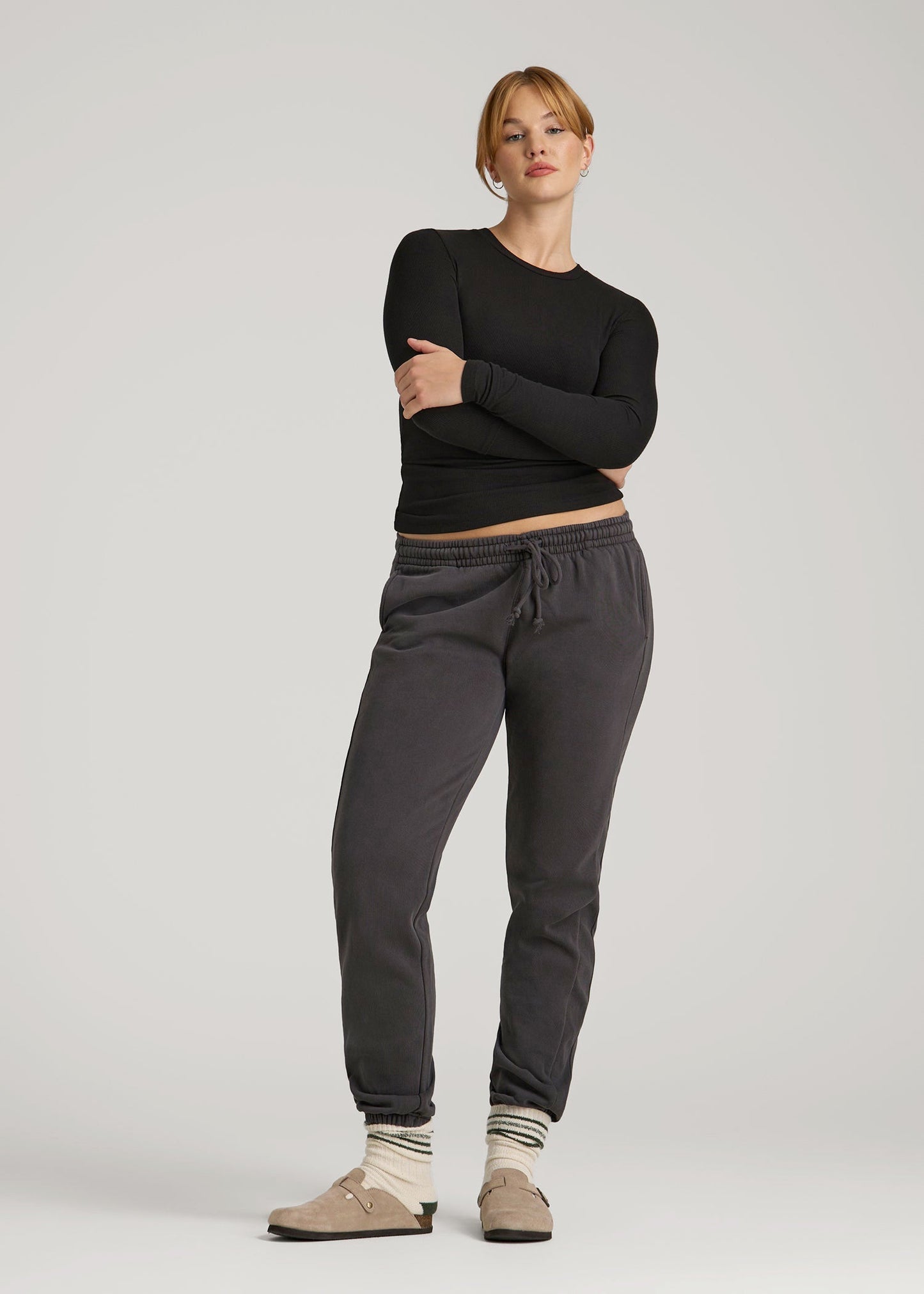 American Tall Women FITTED Ribbed Long Sleeve Tee for Tall Women in Black