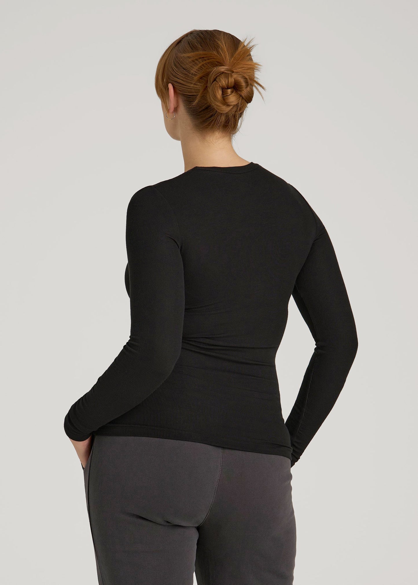 American Tall Women FITTED Ribbed Long Sleeve Tee for Tall Women in Black