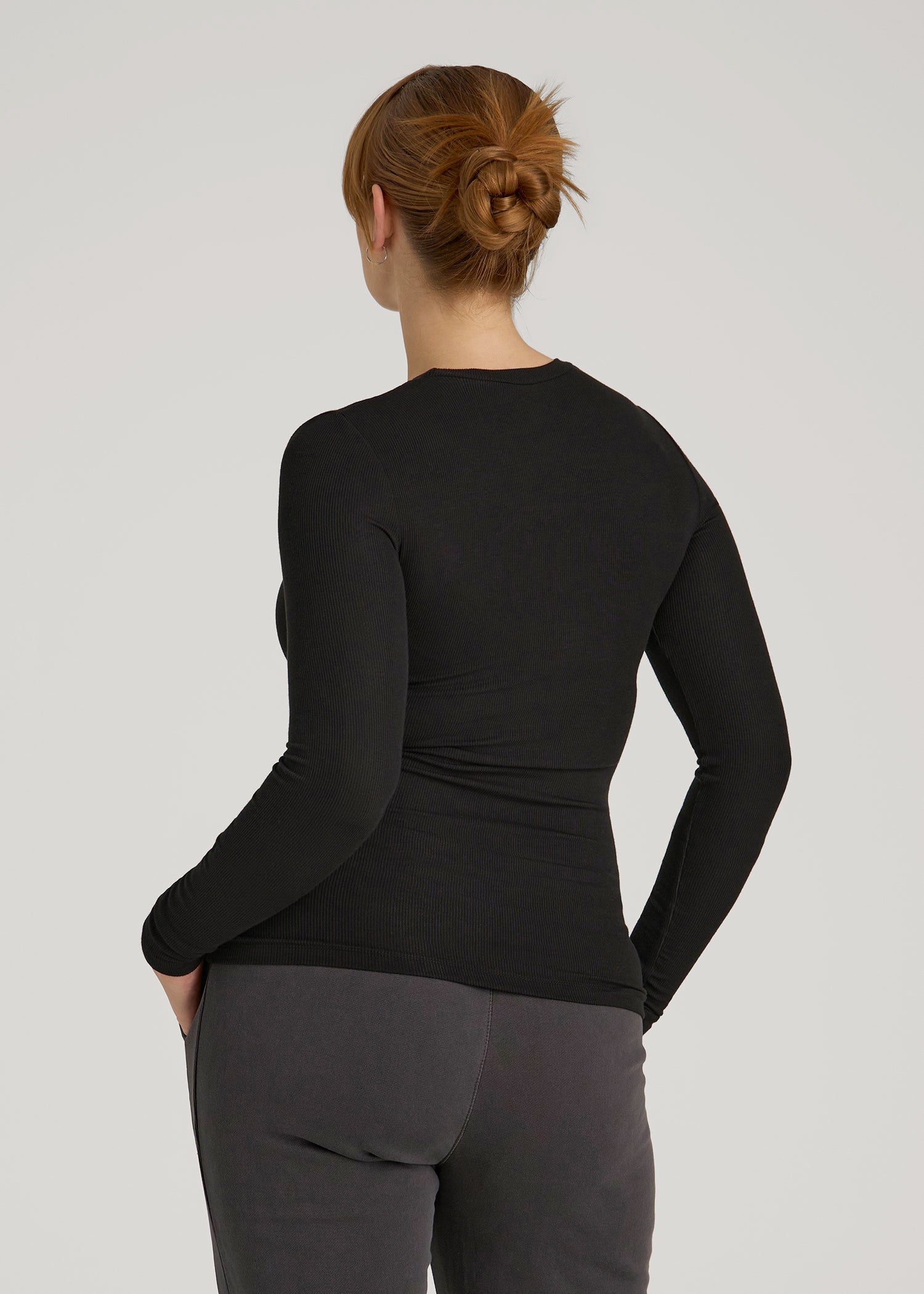American Tall Women FITTED Ribbed Long Sleeve Tee for Tall Women in Black