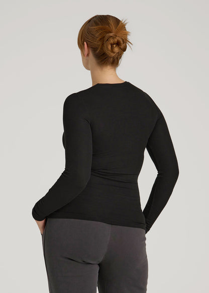 American Tall Women FITTED Ribbed Long Sleeve Tee for Tall Women in Black