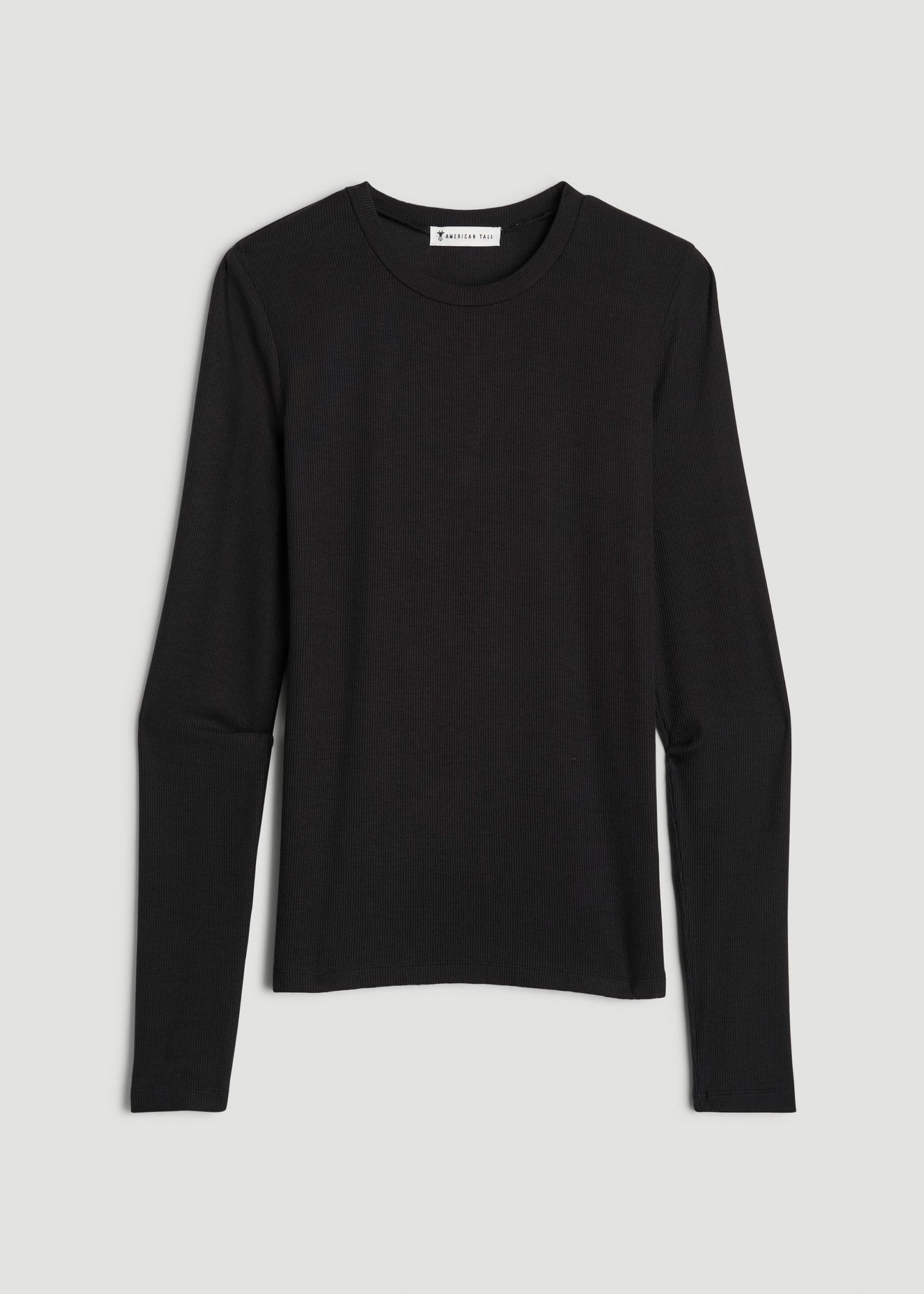 American Tall Women FITTED Ribbed Long Sleeve Tee for Tall Women in Black