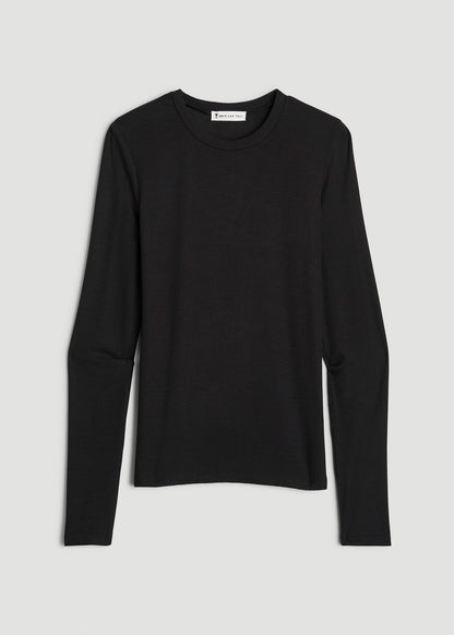 American Tall Women FITTED Ribbed Long Sleeve Tee for Tall Women in Black