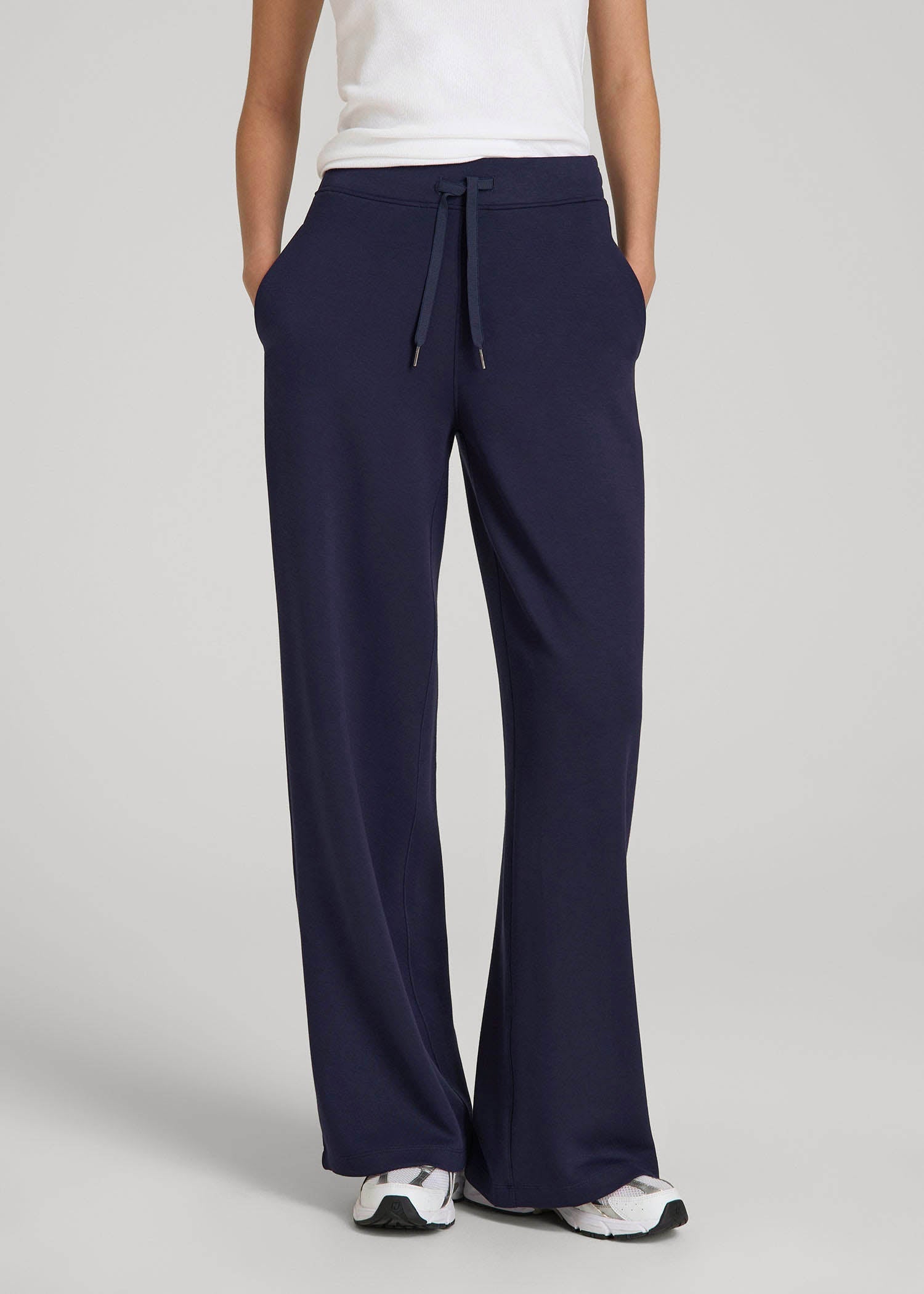American Tall Women Pull-On Tie Waist Wide Leg Pants for Tall Women in Navy