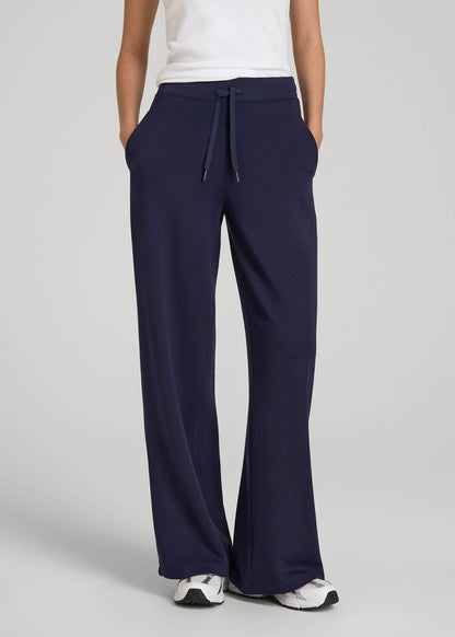 American Tall Women Pull-On Tie Waist Wide Leg Pants for Tall Women in Navy
