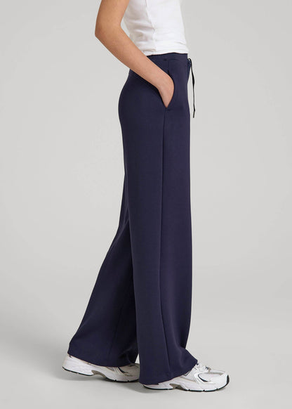 American Tall Women Pull-On Tie Waist Wide Leg Pants for Tall Women in Navy