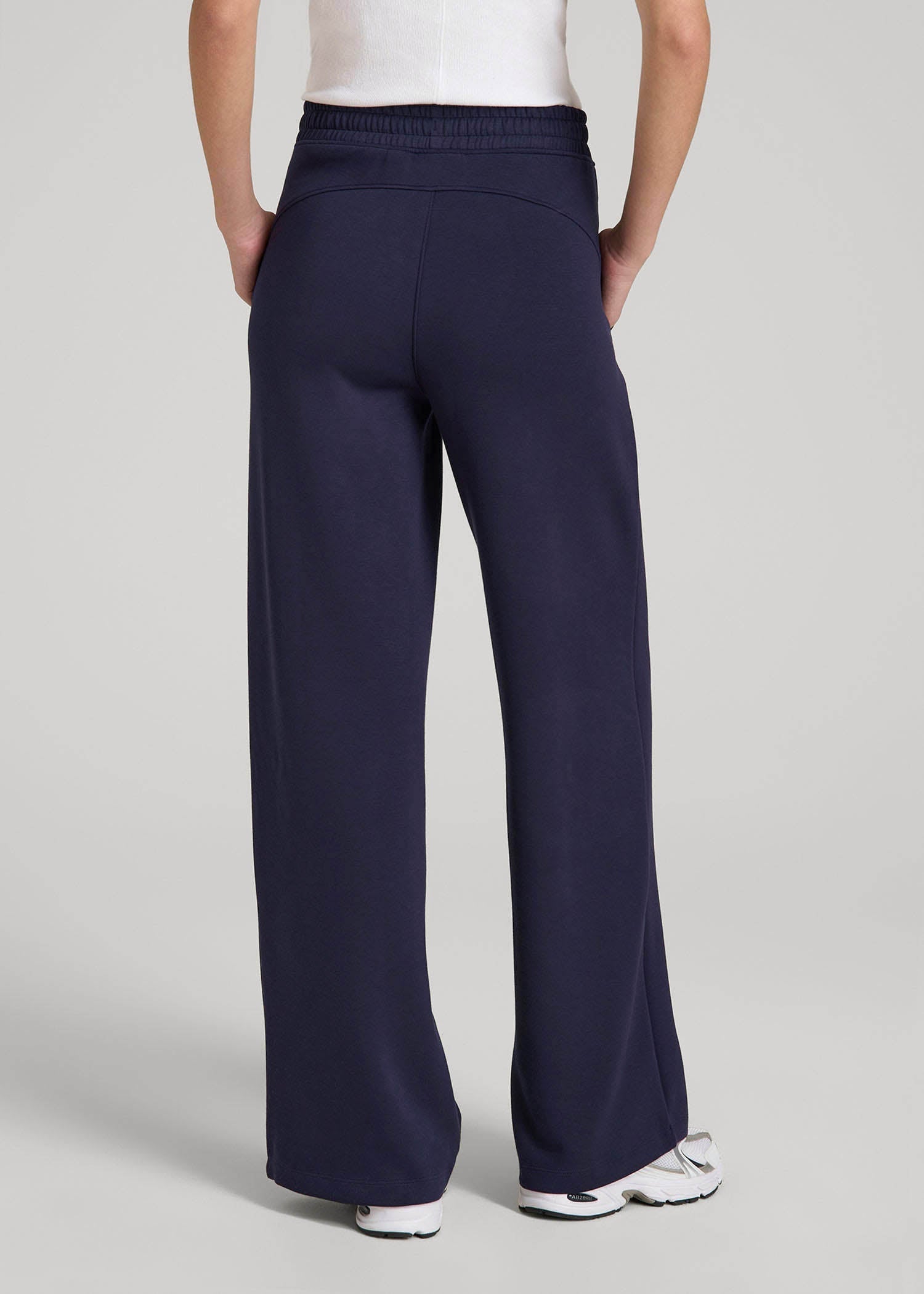 American Tall Women Pull-On Tie Waist Wide Leg Pants for Tall Women in Navy