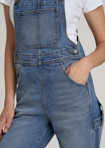 American Tall Women Denim Overalls for Tall Women in Malibu Blue
