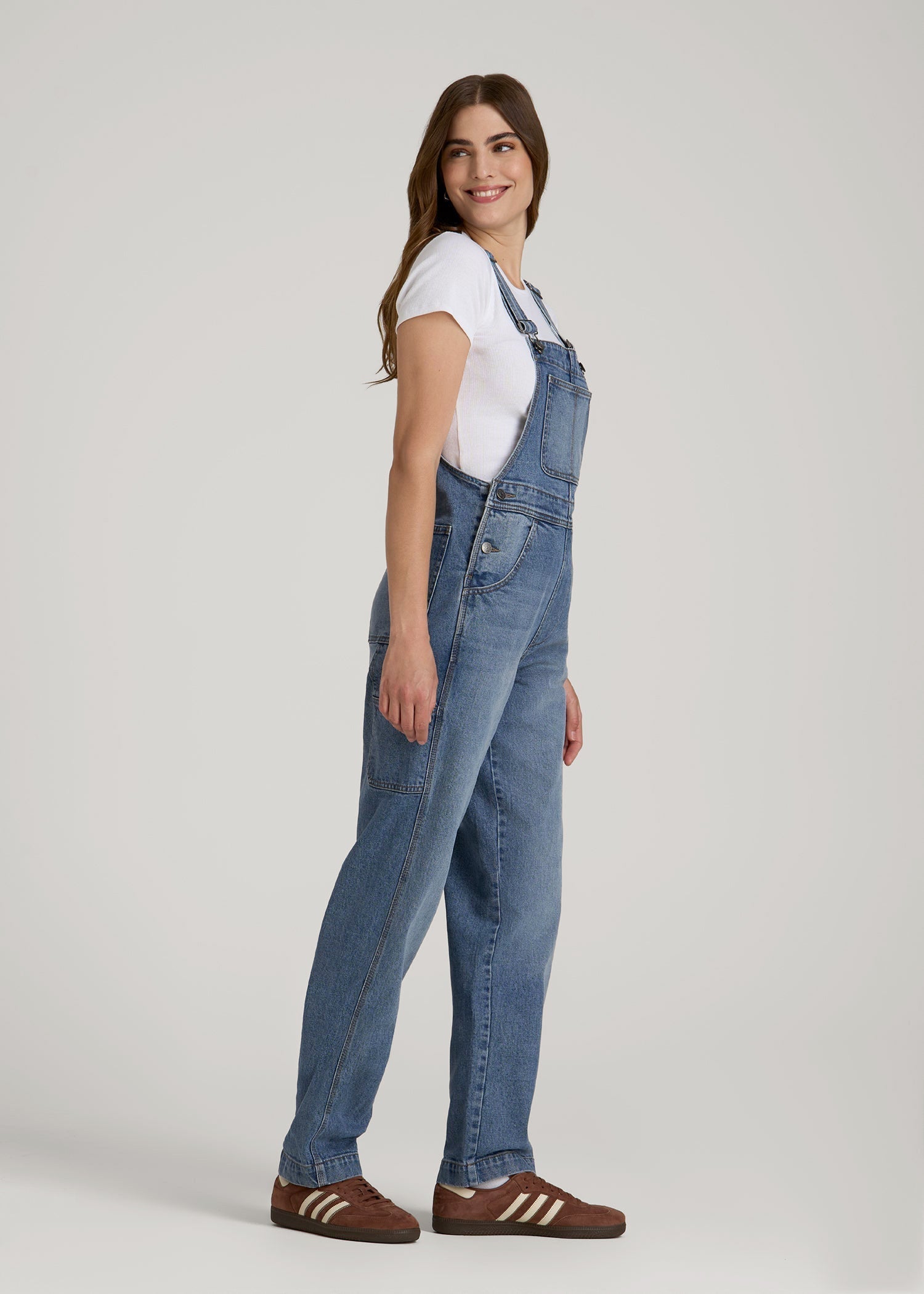 American Tall Women Denim Overalls for Tall Women in Malibu Blue