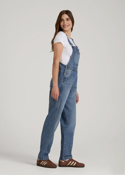American Tall Women Denim Overalls for Tall Women in Malibu Blue