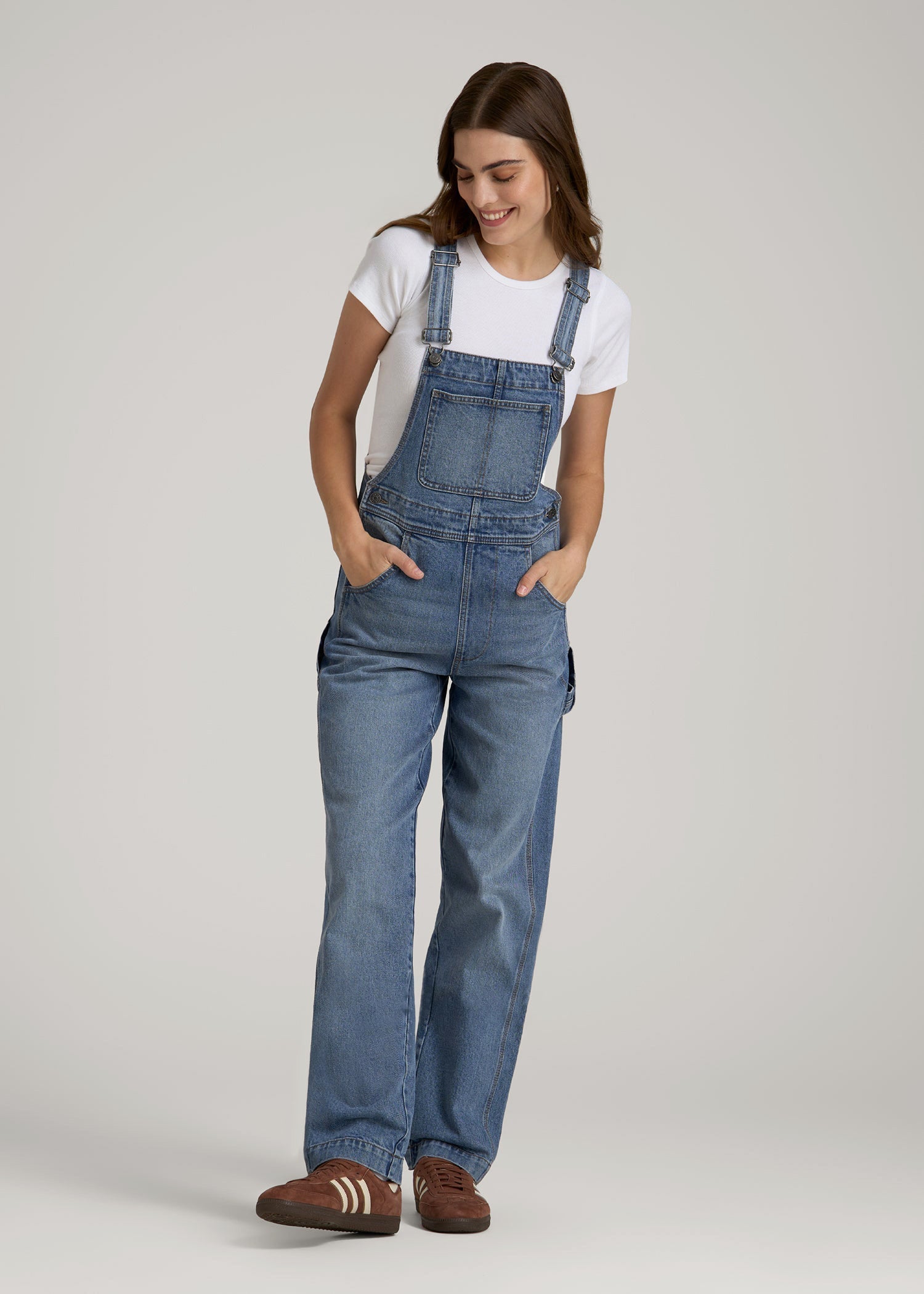 American Tall Women Denim Overalls for Tall Women in Malibu Blue