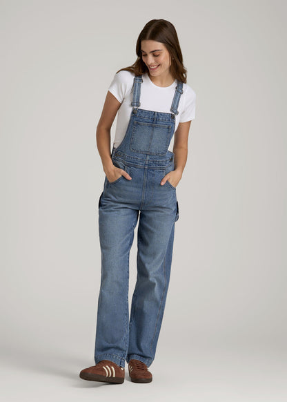 American Tall Women Denim Overalls for Tall Women in Malibu Blue