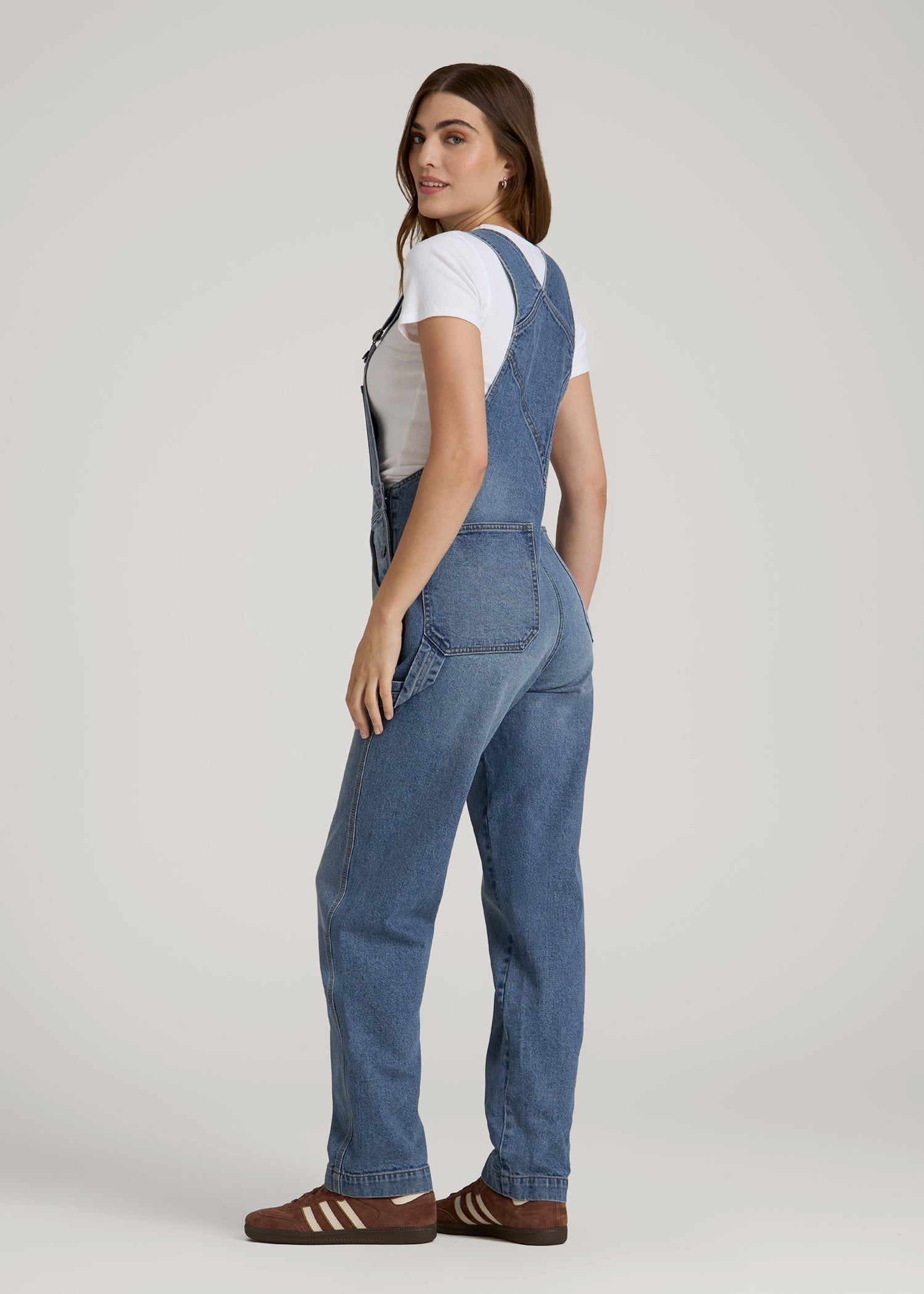 American Tall Women Denim Overalls for Tall Women in Malibu Blue