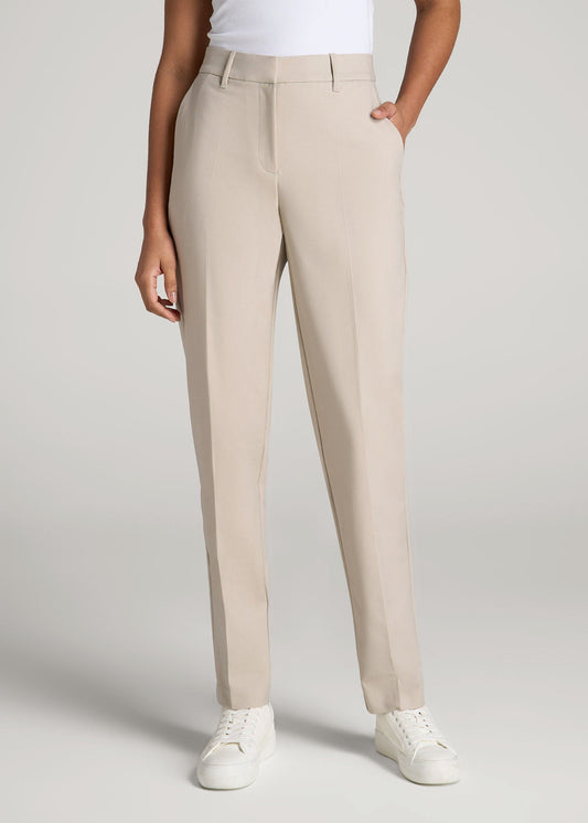 American Tall Women Flat Front Tapered Dress Pants for Tall Women in Stone