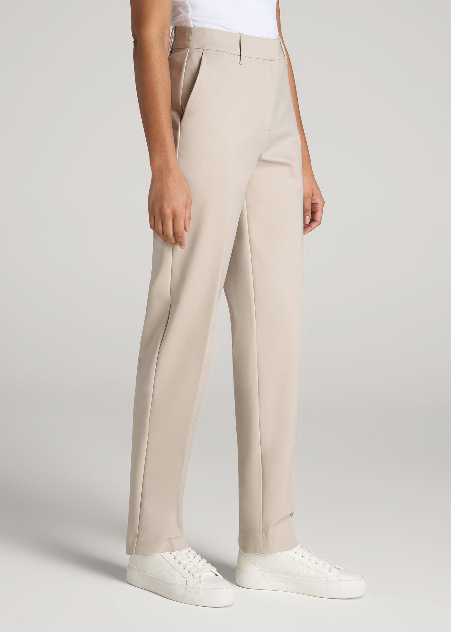 American Tall Women Flat Front Tapered Dress Pants for Tall Women in Stone