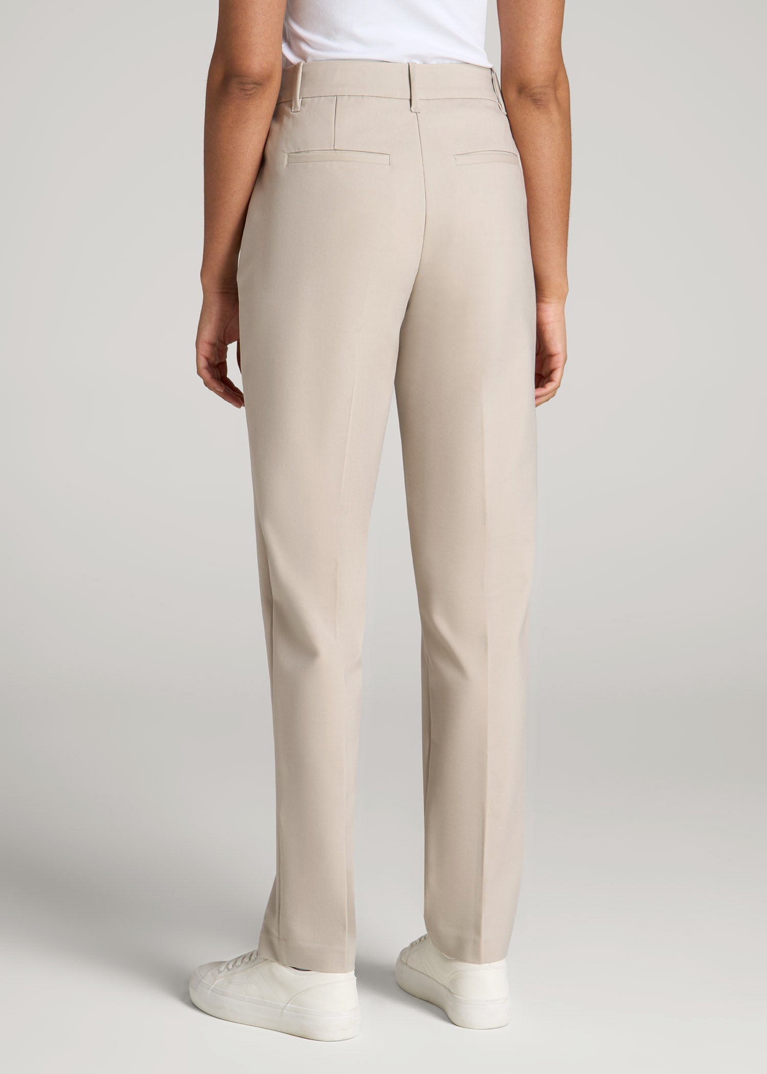 American Tall Women Flat Front Tapered Dress Pants for Tall Women in Stone