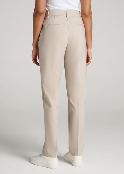 American Tall Women Flat Front Tapered Dress Pants for Tall Women in Stone