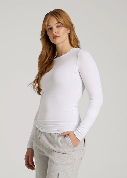 American Tall Women FITTED Ribbed Long Sleeve Tee for Tall Women in White