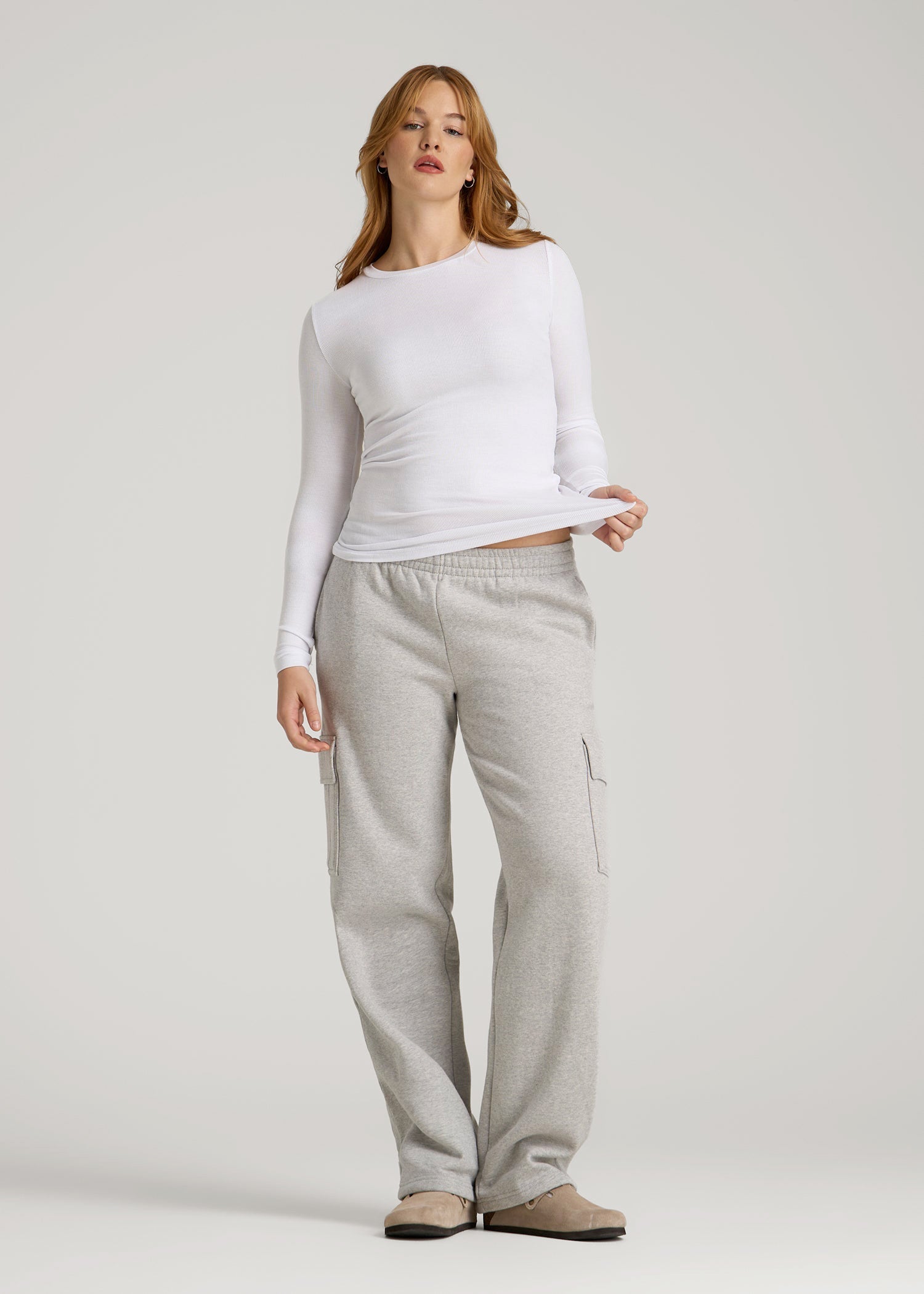 American Tall Women FITTED Ribbed Long Sleeve Tee for Tall Women in White