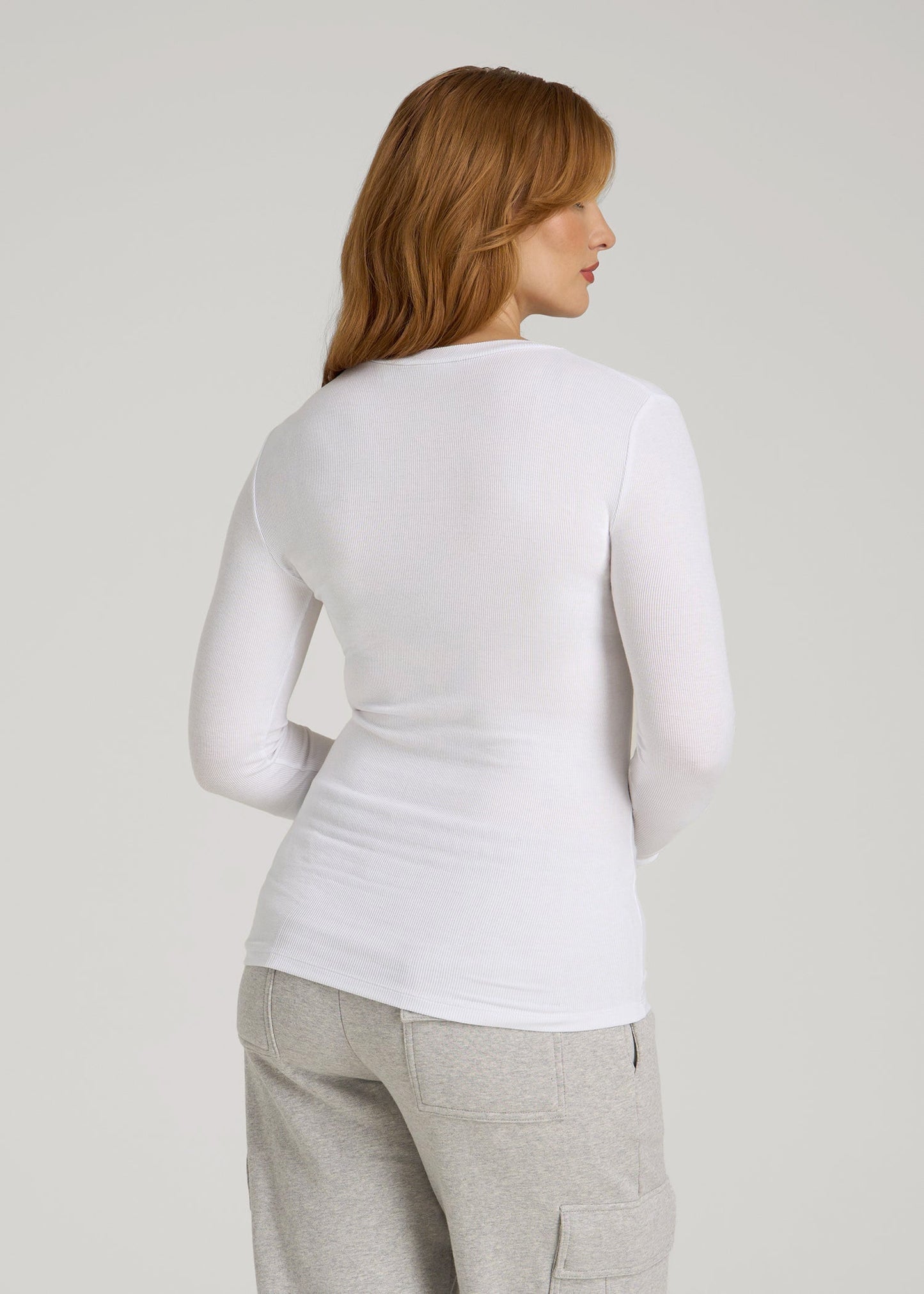 American Tall Women FITTED Ribbed Long Sleeve Tee for Tall Women in White