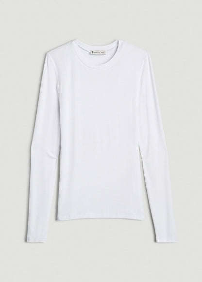 American Tall Women FITTED Ribbed Long Sleeve Tee for Tall Women in White