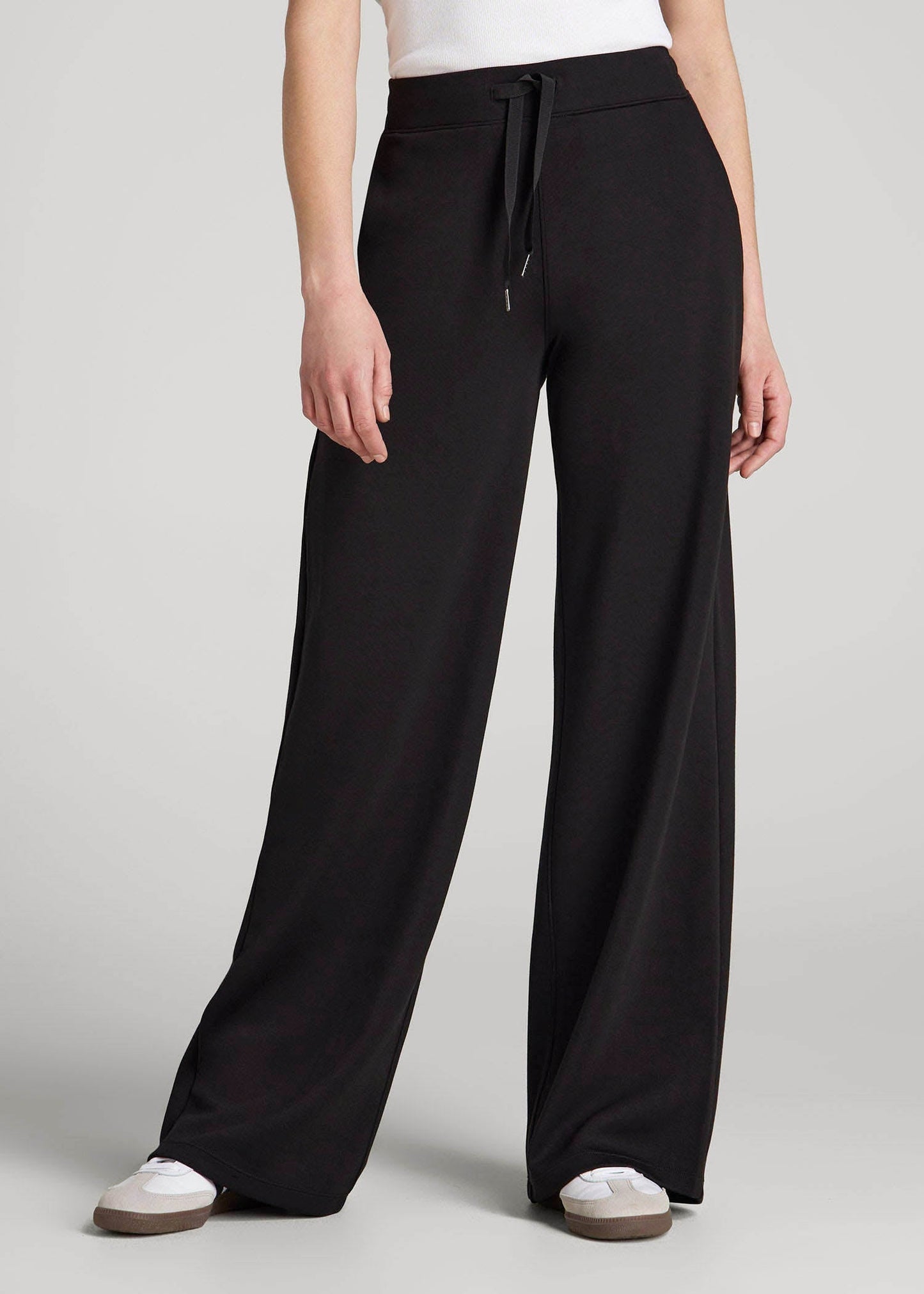 American Tall Women Pull-On Tie Waist Wide Leg Pants for Tall Women in Black