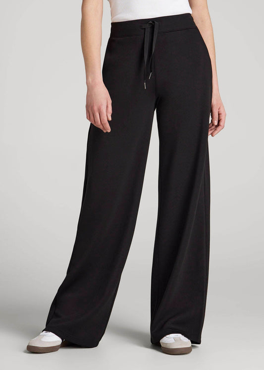 American Tall Women Pull-On Tie Waist Wide Leg Pants for Tall Women in Black