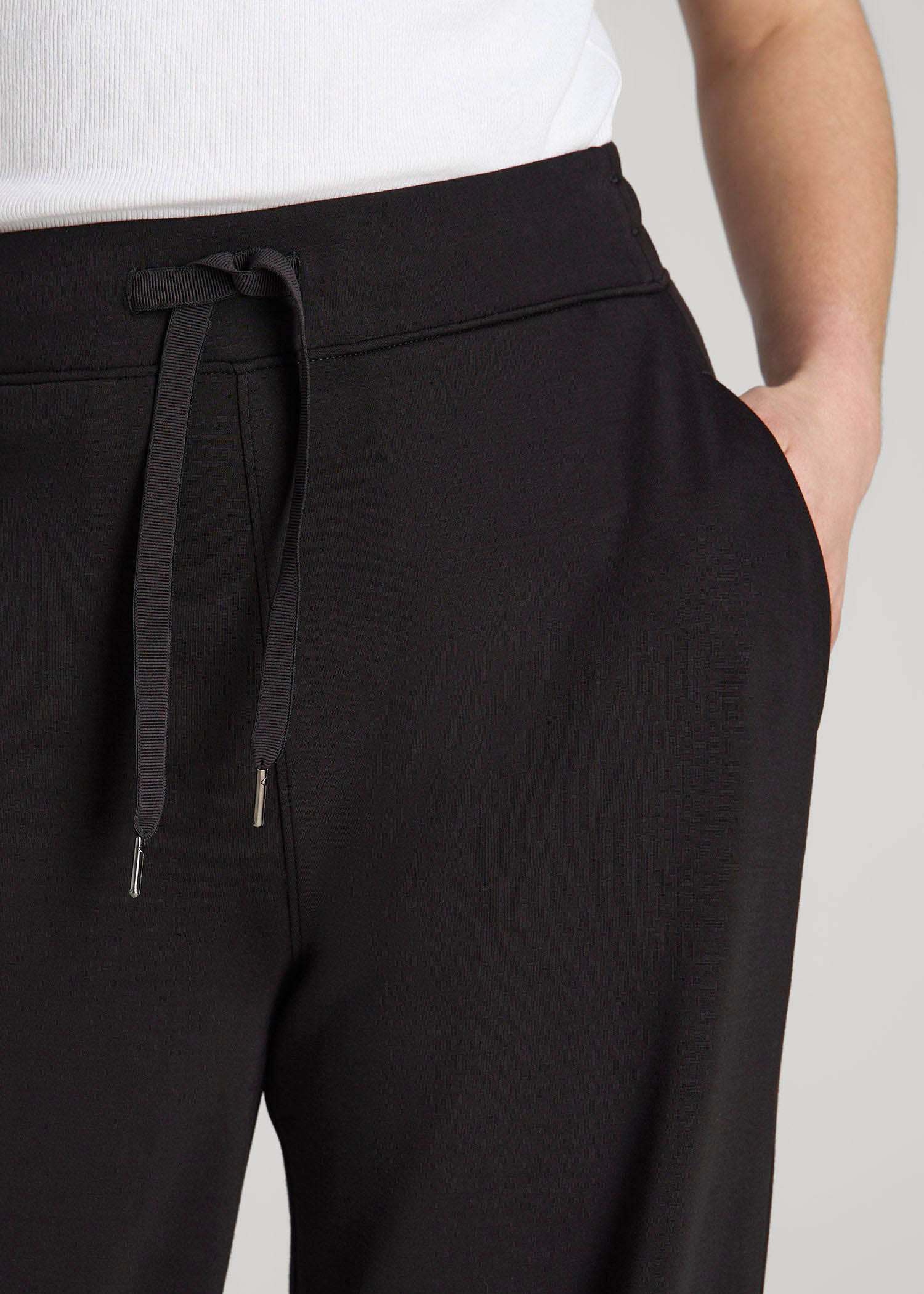 American Tall Women Pull-On Tie Waist Wide Leg Pants for Tall Women in Black