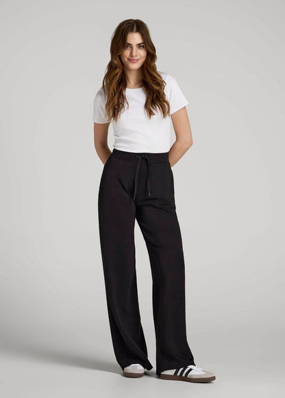American Tall Women Pull-On Tie Waist Wide Leg Pants for Tall Women in Black