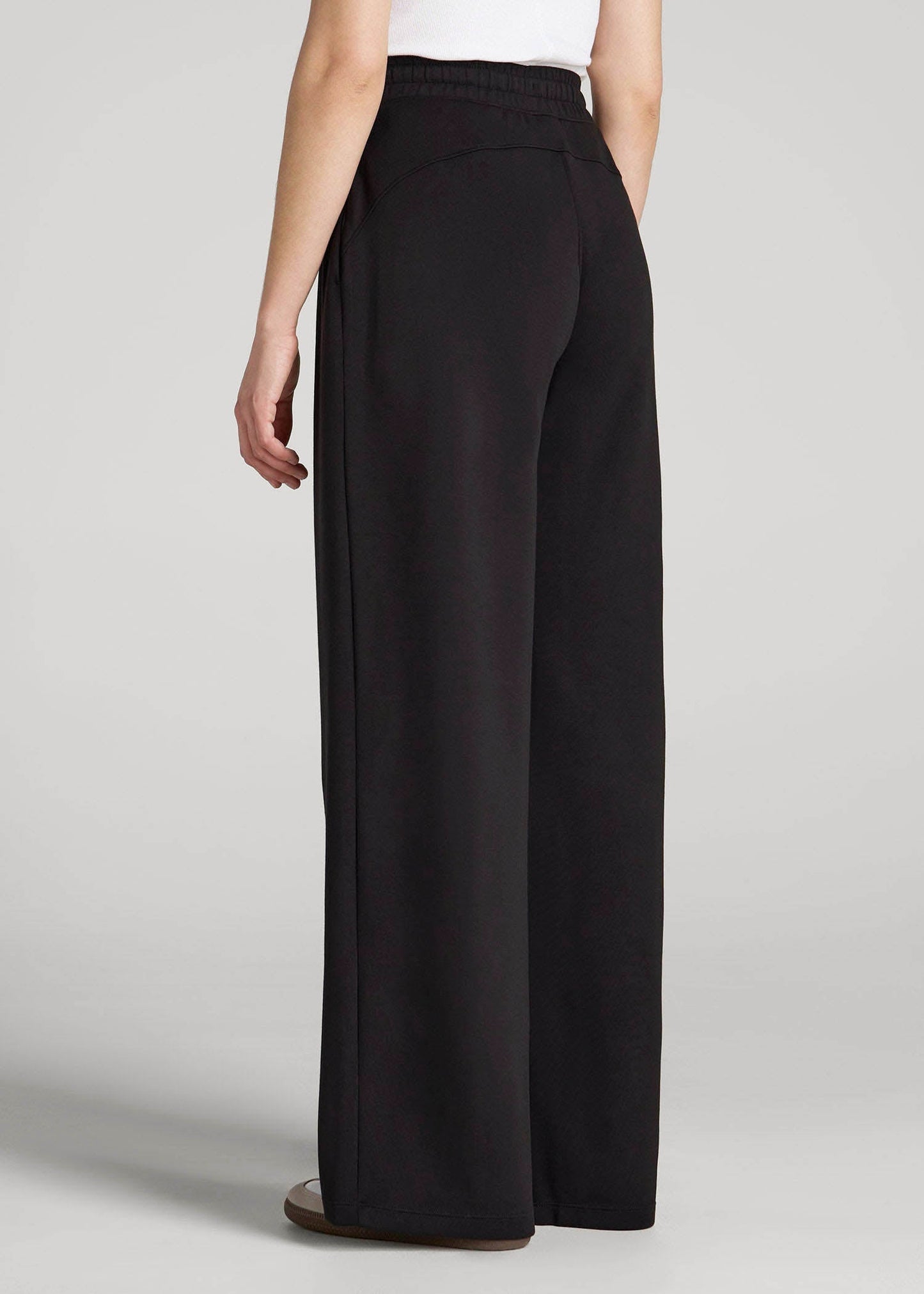 American Tall Women Pull-On Tie Waist Wide Leg Pants for Tall Women in Black