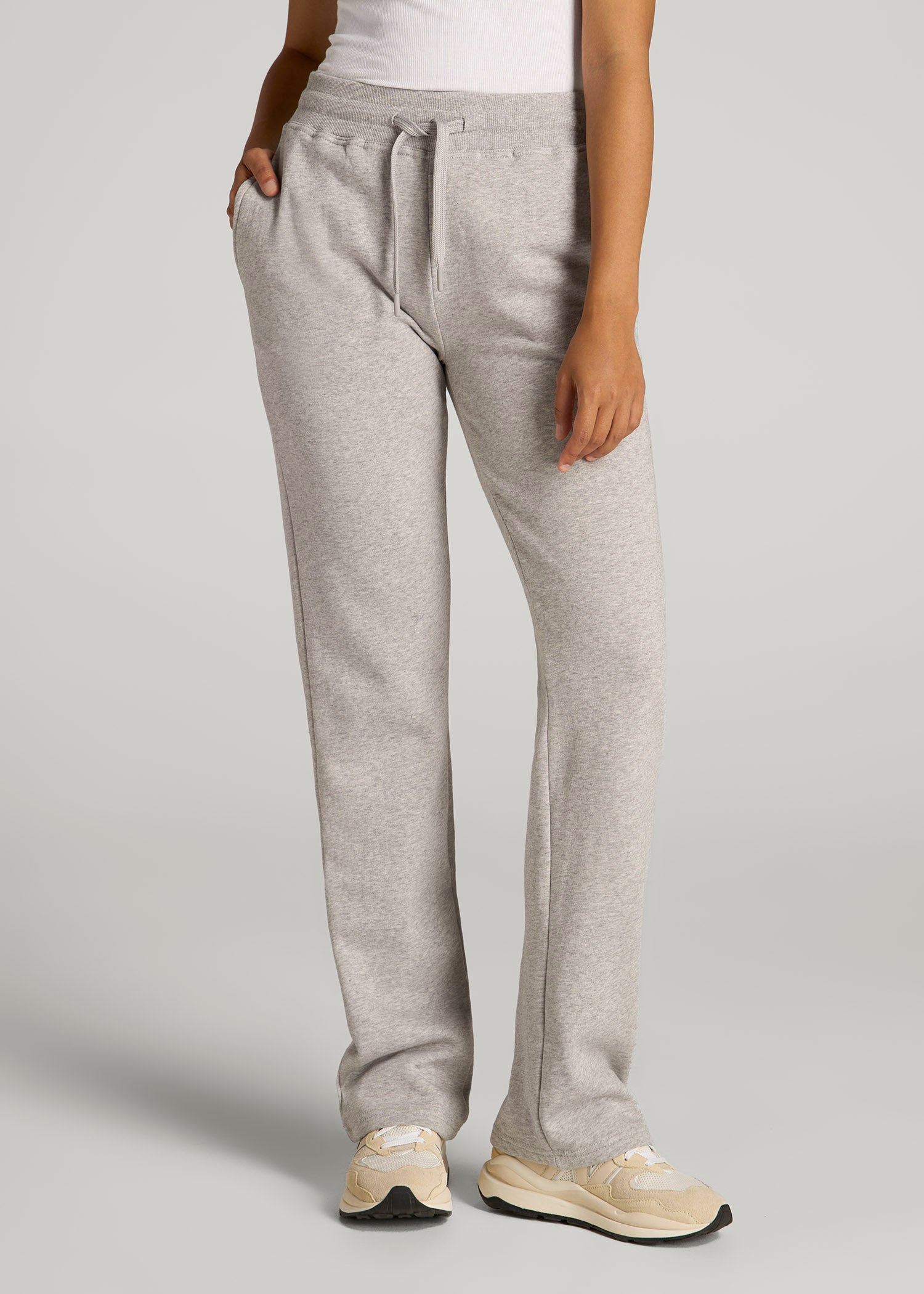 American Tall Women Wearever Fleece Open-Bottom Sweatpants for Tall Women in Grey Mix