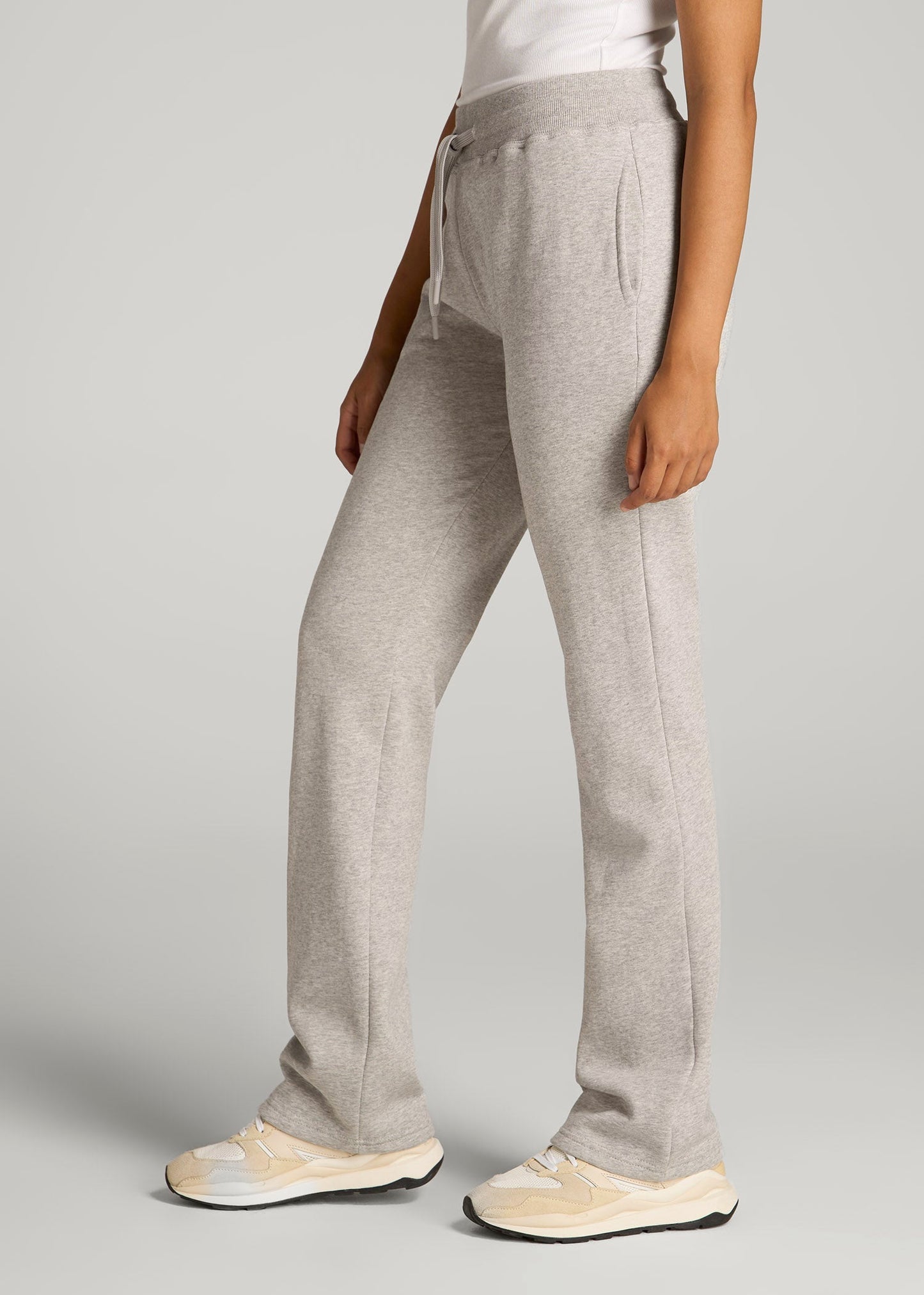 American Tall Women Wearever Fleece Open-Bottom Sweatpants for Tall Women in Grey Mix