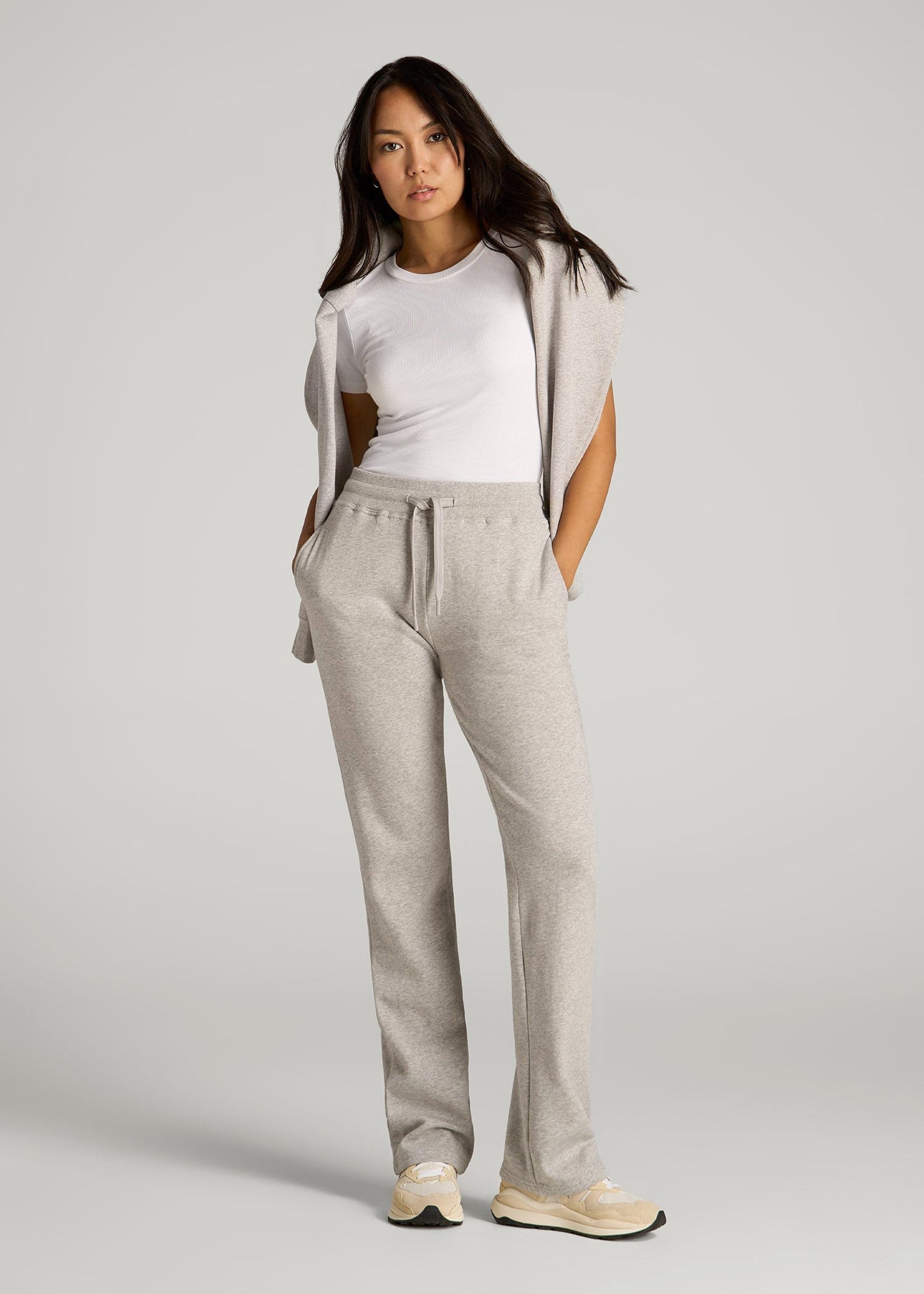 American Tall Women Wearever Fleece Open-Bottom Sweatpants for Tall Women in Grey Mix