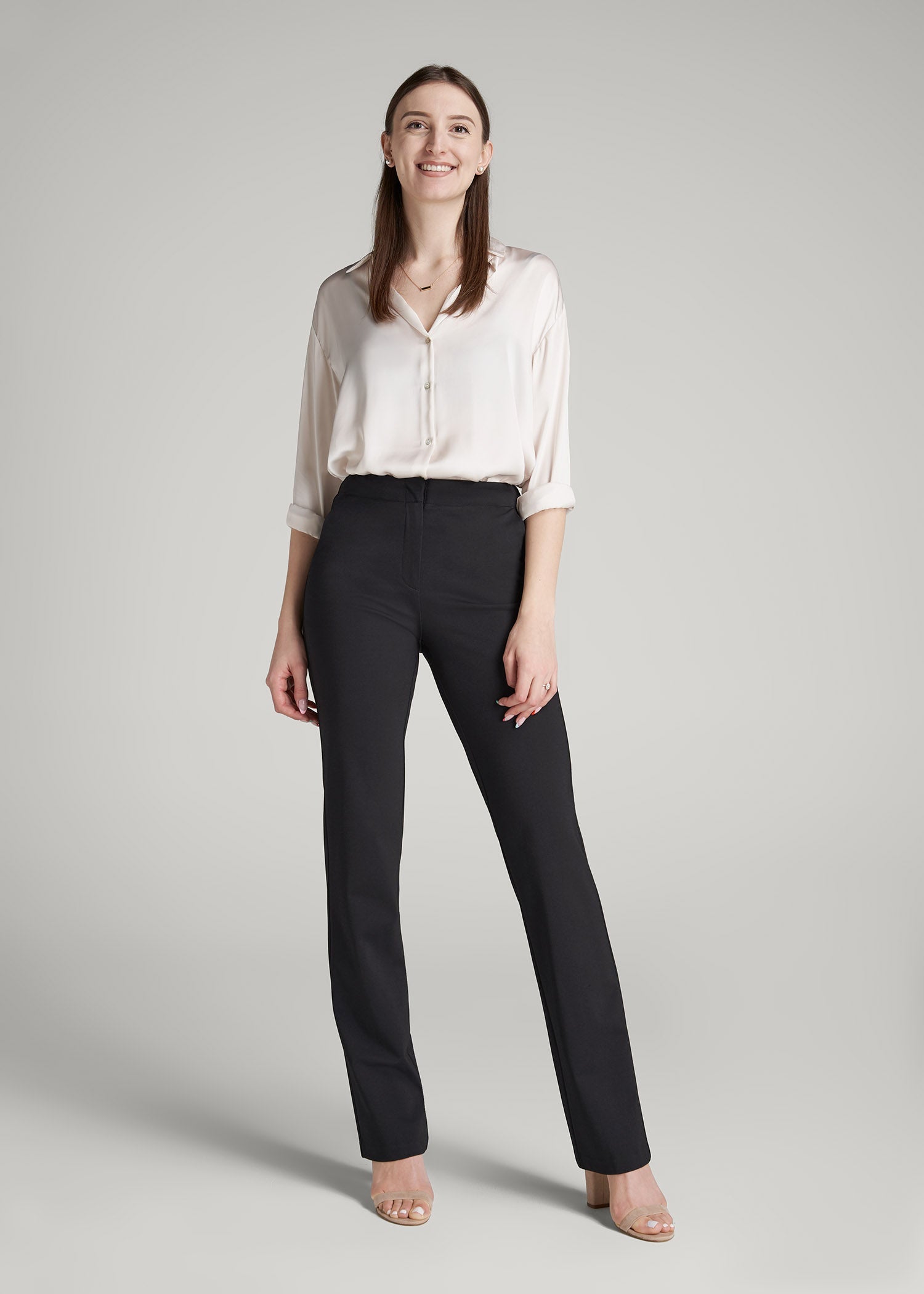 American Tall Women Freedom Flex Slim Straight Leg Dress Pants for Tall Women in Black