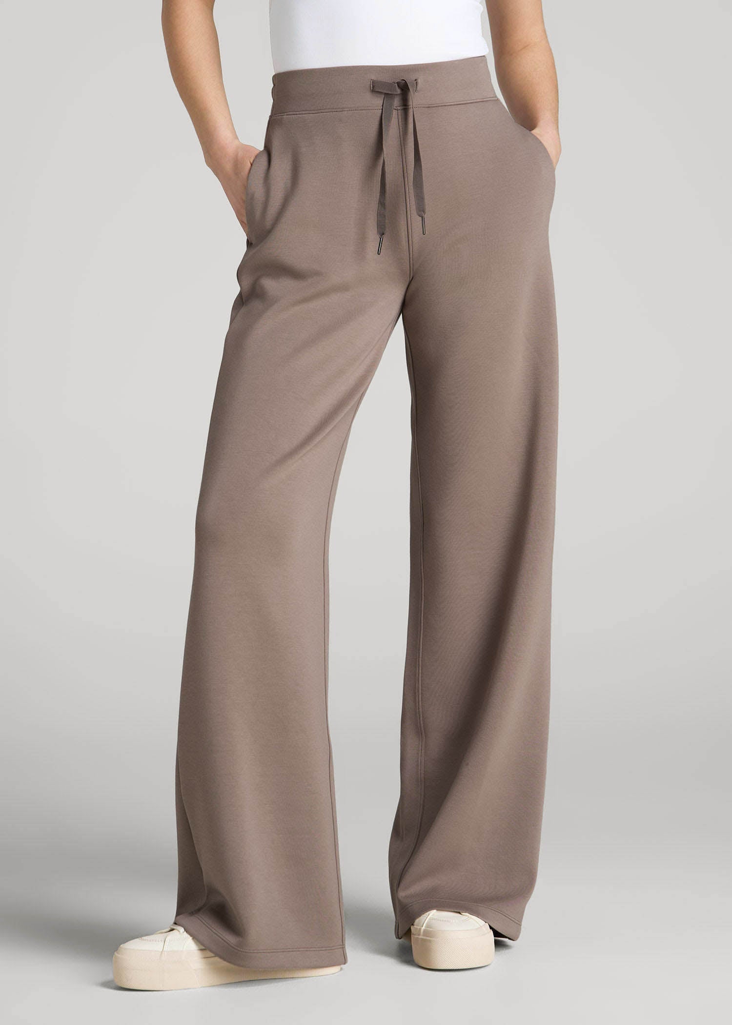 American Tall Women Pull-On Tie Waist Wide Leg Pants for Tall Women in Portobello