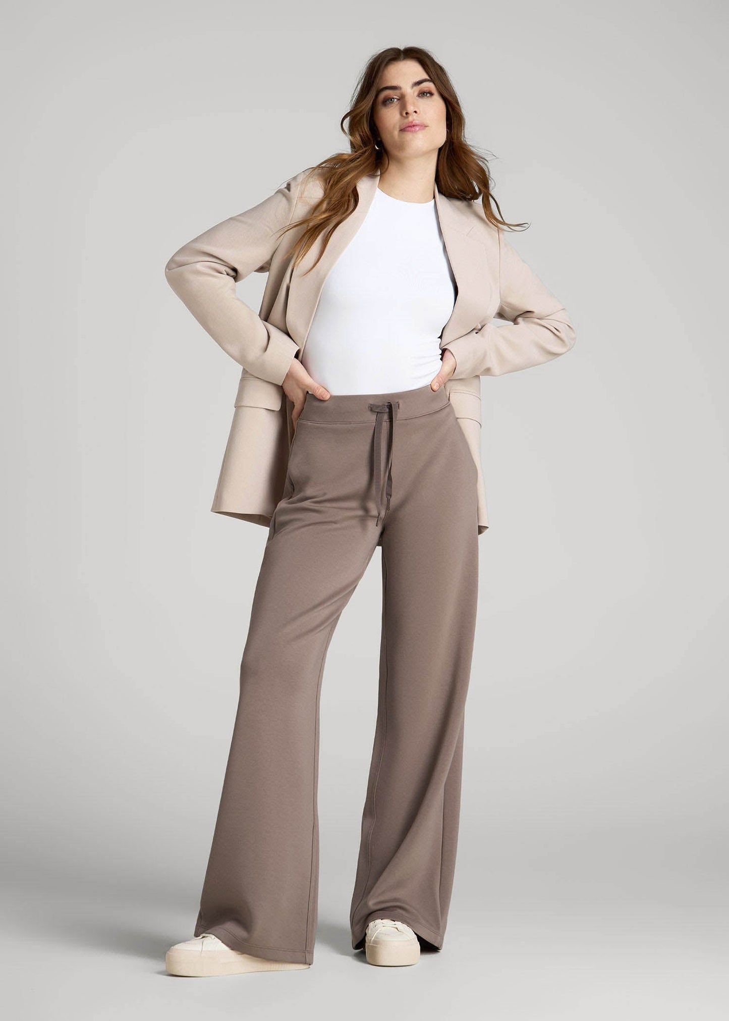 American Tall Women Pull-On Tie Waist Wide Leg Pants for Tall Women in Portobello