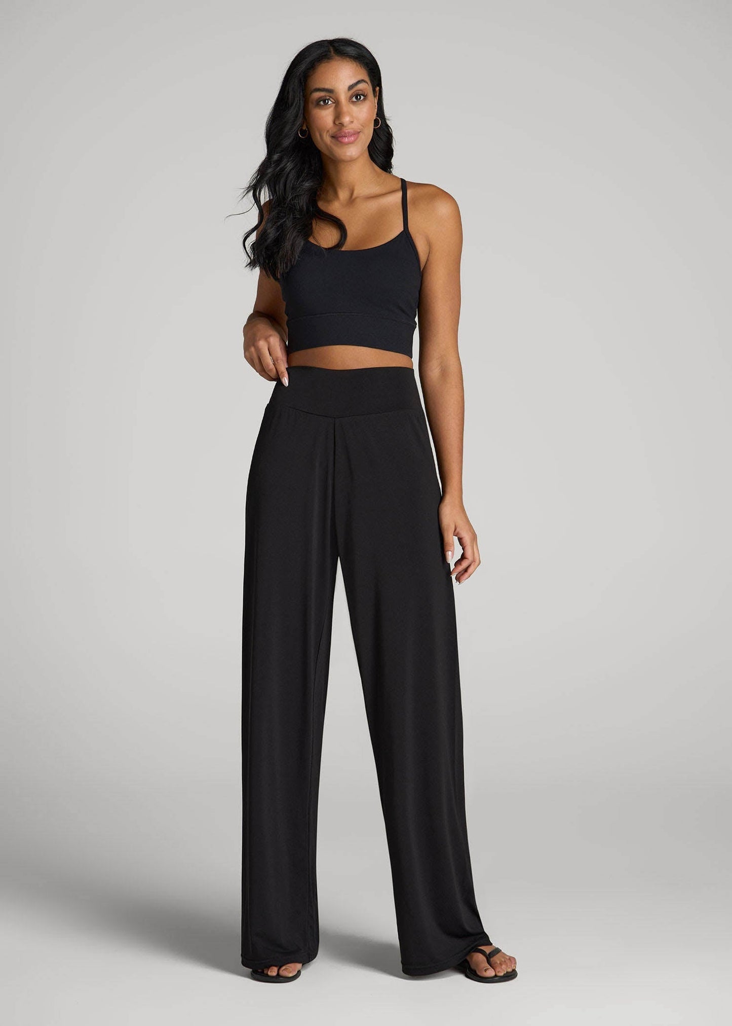 American Tall Women Pull-On Breezy Wide Leg Pants for Tall Women in Black