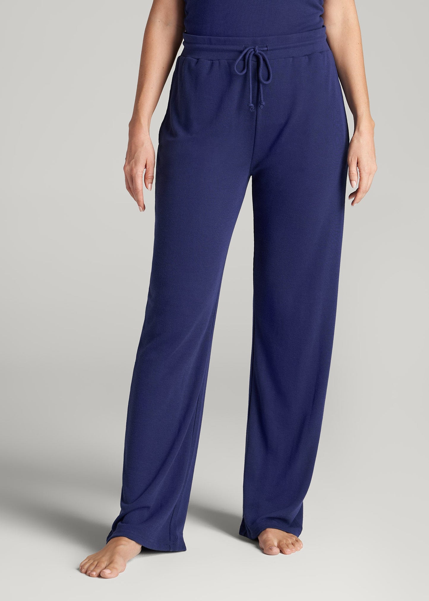 American Tall Women Open-Bottom Waffle Lounge Pants for Tall Women in Midnight Blue