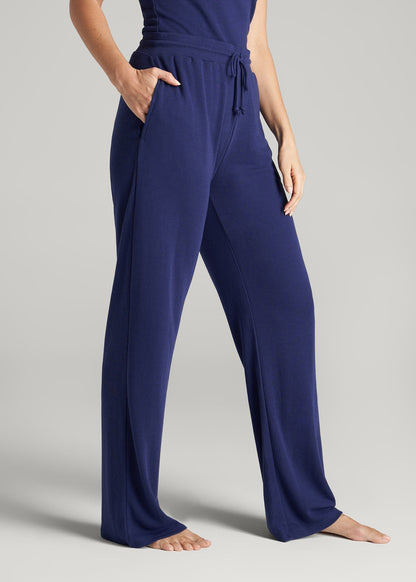 American Tall Women Open-Bottom Waffle Lounge Pants for Tall Women in Midnight Blue