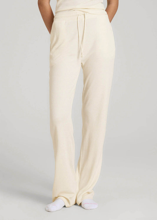 American Tall Women Open-Bottom Waffle Lounge Pants for Tall Women in White Alyssum