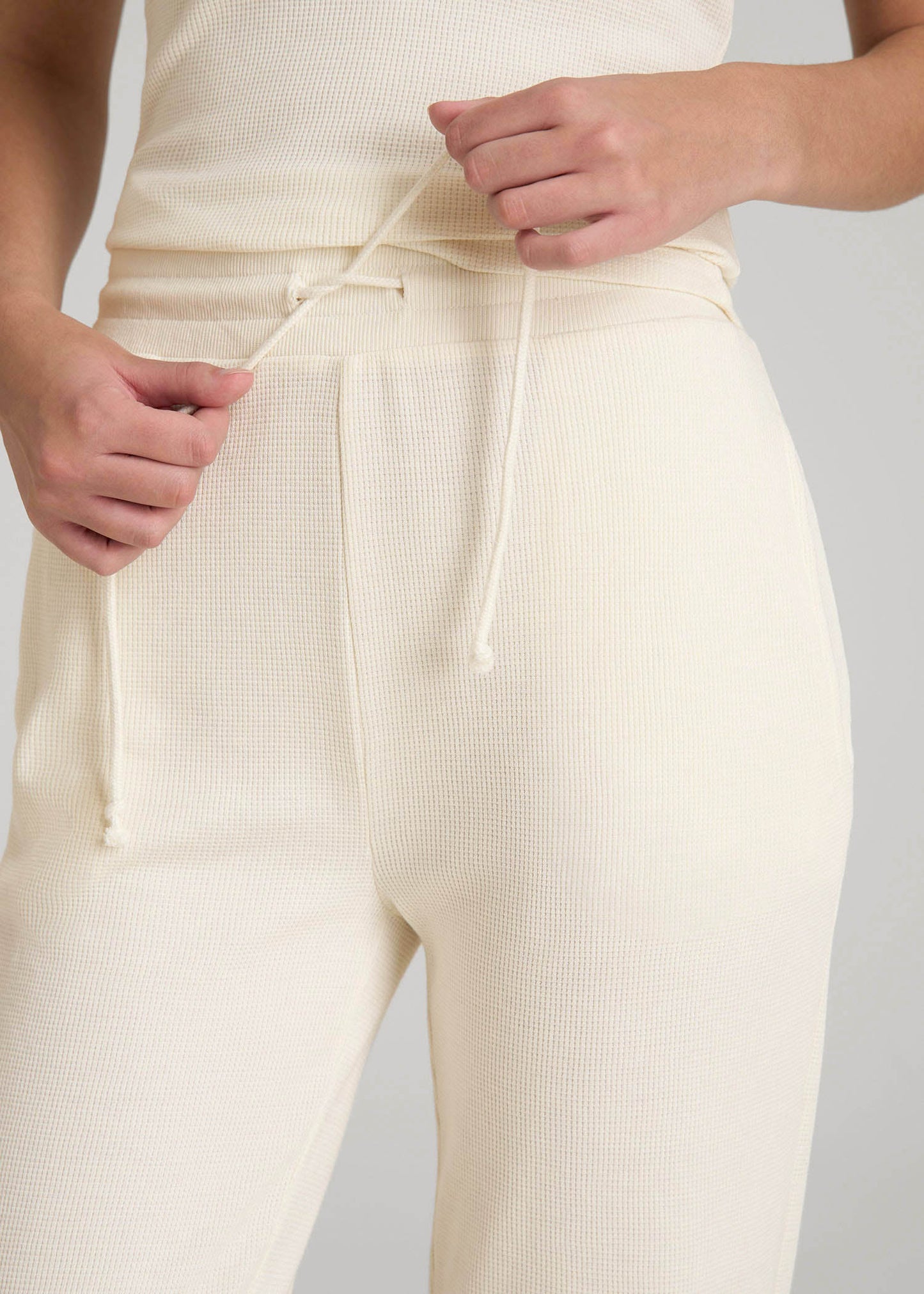 American Tall Women Open-Bottom Waffle Lounge Pants for Tall Women in White Alyssum