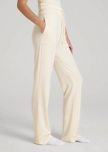 American Tall Women Open-Bottom Waffle Lounge Pants for Tall Women in White Alyssum