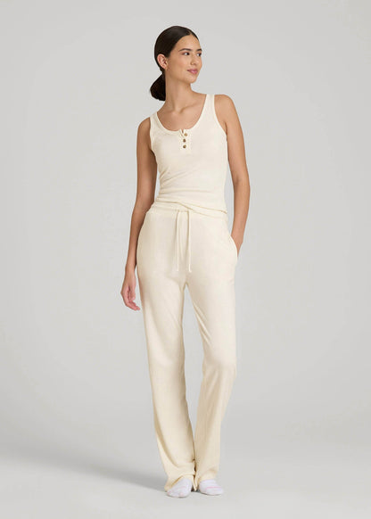 American Tall Women Open-Bottom Waffle Lounge Pants for Tall Women in White Alyssum