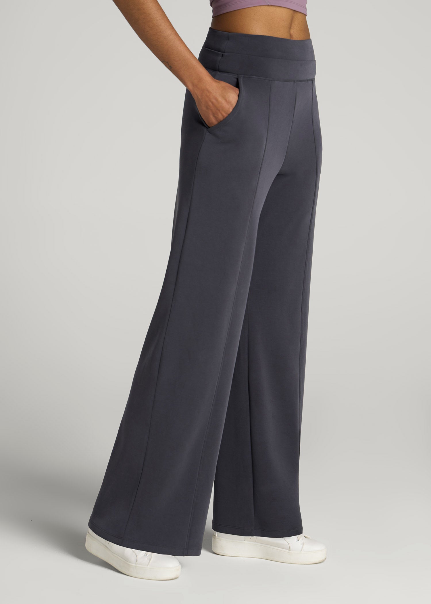 American Tall Women Soft Motion Wide Leg Ultra High Rise Pant for Tall Women in Charcoal Rinse