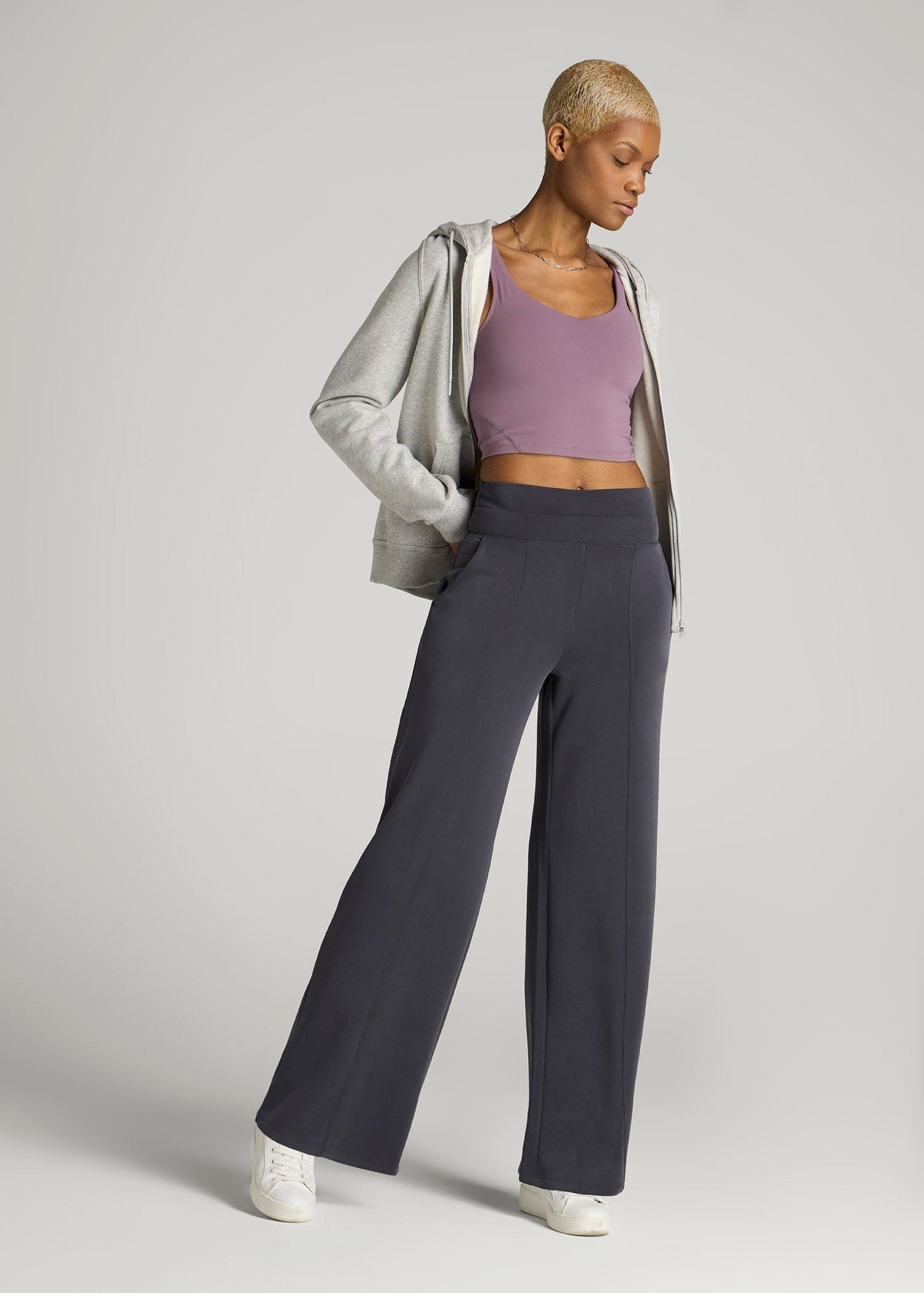 American Tall Women Soft Motion Wide Leg Ultra High Rise Pant for Tall Women in Charcoal Rinse